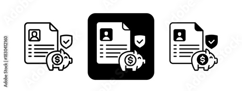 Saving Account  Solid color and black line drawing vector illustration set