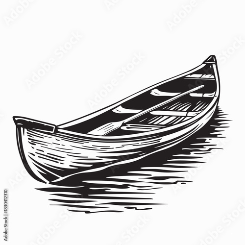 Vintage Wooden Canoe Vector Illustration on white background