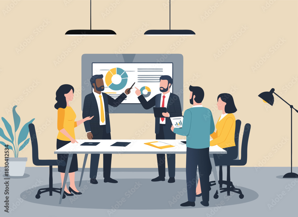 Fototapeta premium Business team collaborating on data presentation in an office