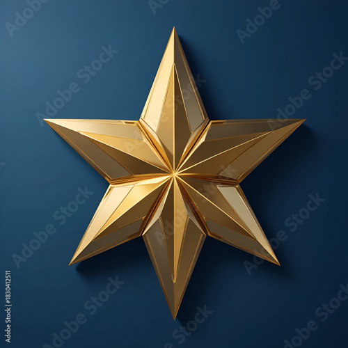 Golden Decorative Star on Dark Blue Background