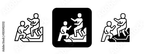 Mentorship  Solid color and black line drawing vector illustration set