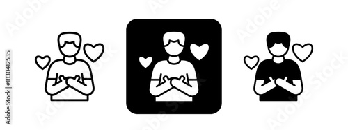 Gratitude  Solid color and black line drawing vector illustration set