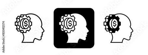 Mindset  Solid color and black line drawing vector illustration set