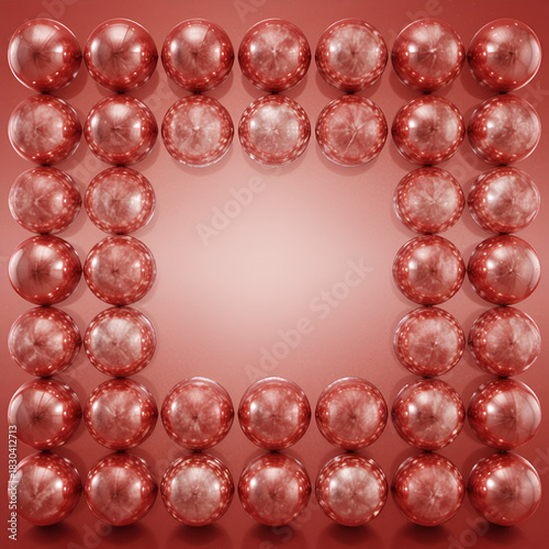 Red Holiday Ornaments Forming Decorative Square Frame