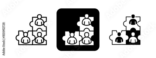 Team Cohesion  Solid color and black line drawing vector illustration set