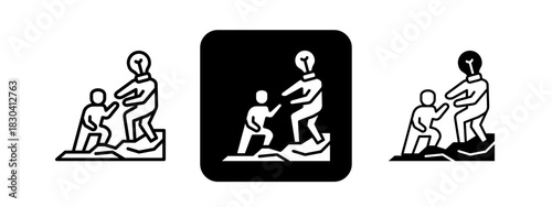 Leadership  Solid color and black line drawing vector illustration set