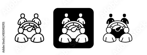 Performance  Solid color and black line drawing vector illustration set