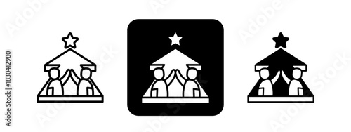 Ambition  Solid color and black line drawing vector illustration set