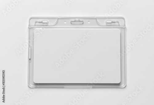 Mockup Transparent plastic badge holder with blank white card