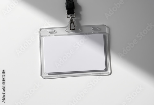Mockup Transparent ID card holder with black lanyard