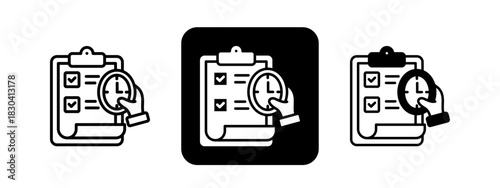 Planning  Solid color and black line drawing vector illustration set