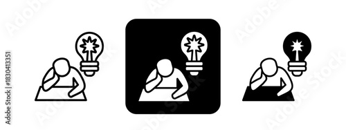 Thinking  Solid color and black line drawing vector illustration set