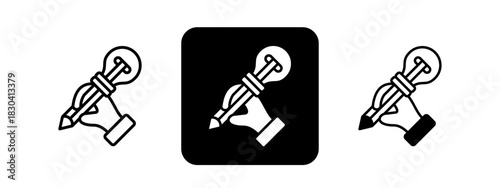 Creativity  Solid color and black line drawing vector illustration set