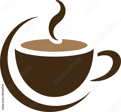Coffee cup logo, minimalist design, hot drink icon, steam swirl vector, café branding, espresso symbol, beverage graphic, warm mug, stylish illustration, coffee art