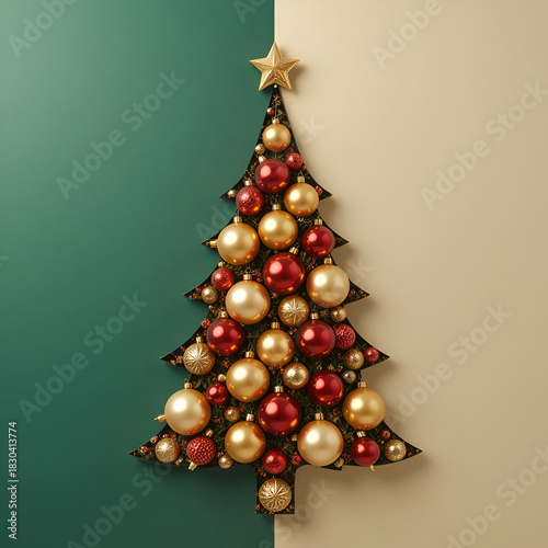 Holiday Ornaments Formed into Decorative Christmas Tree Shape with Star Topper