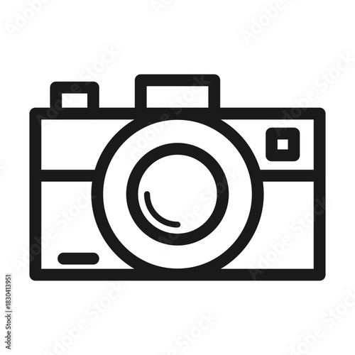 Simple camera icon in clean line style, ideal for photography apps, media buttons, photo services, galleries, digital content, and creative design projects.