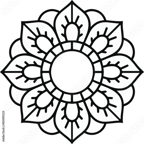 Elegant Line Art Mandala Flower Motif