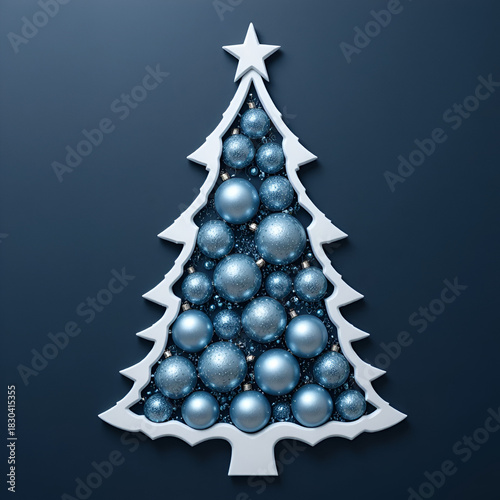Modern Christmas Tree Design with Blue Holiday Ornaments