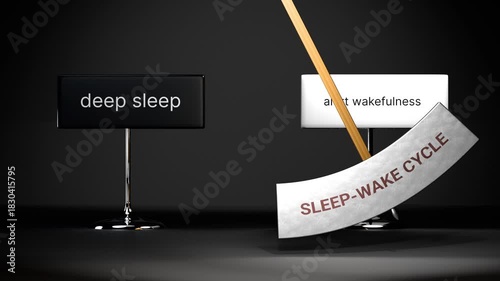Sleep-wake cycle cycles between deep sleep and alert wakefulness. Visualizing a repeated pattern of sleep-wake cycle that swings between extremities: deep sleep and alert wakefulness.