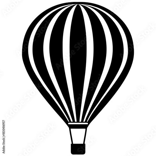 Black and white illustration of a hot air balloon with stripes