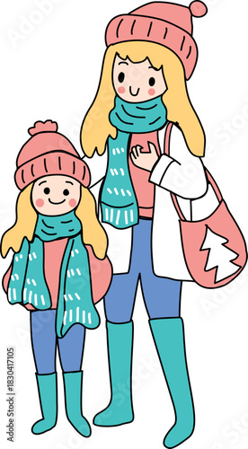 mother and daughter in winter 