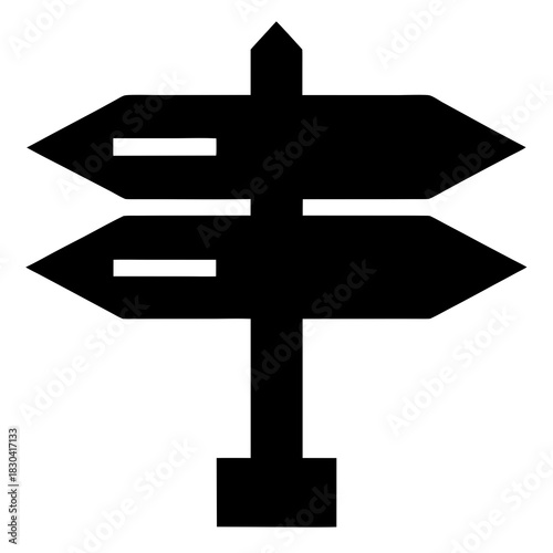 Black silhouette of a two way street signpost with blank arrows