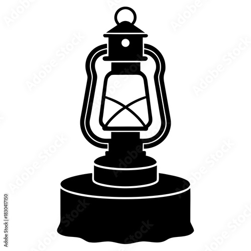 Black silhouette of an old fashioned oil lamp on a round base