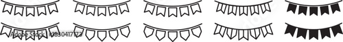 Party celebration flags vector icons set. garland pennant banners in outline and solid styles for festive events, decorations, and graphic design Vector