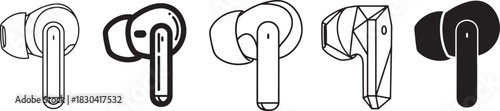 Modern wireless earbuds collection with various icon styles for audio devices, depicting advanced personal sound technology and communication Vector