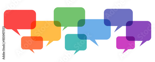 Multicolor speech bubbles, isolated on a transparent background. Communication concept for talk, dialogue, decoration. PNG and Vector illustration