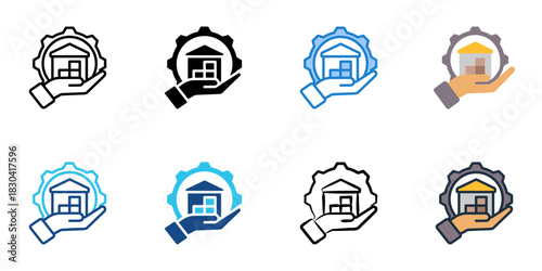 Warehouse management system icon set multiple style vector collection 
