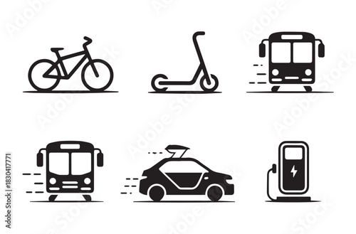 Urban Transport Silhouette Vector Icon Set – Modern Mobility & City Travel Symbols