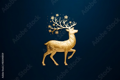Elegant Golden Reindeer with Snowflakes on Antlers