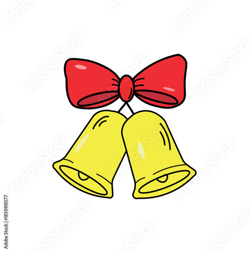 christmas bells with red ribbon vector design