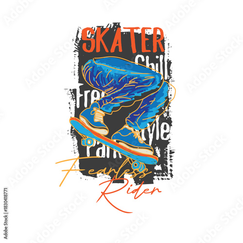 Skater Fearles Rider grunge skate vector illustration.eps