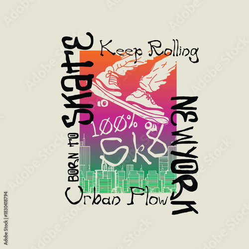 New York Skatee boys t shirt colourful typographic poster design.eps