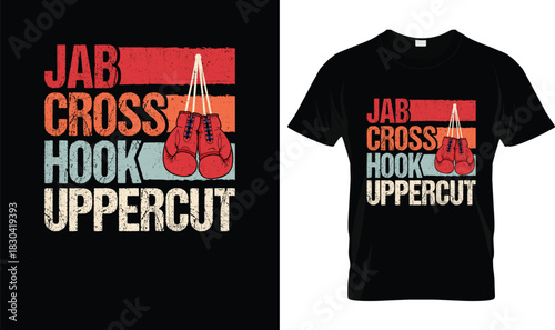 Jab Cross Hook Uppercut Vintage Boxing Gloves T-Shirt Design