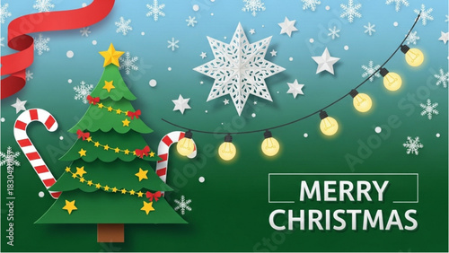 Festive Christmas Tree with Lights and Snowflakes Decoration