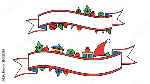 Festive Christmas Banners with Holiday Ornaments and Decorations
