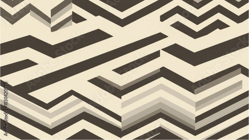 Abstract Geometric Pattern with Zigzags and Lines in Neutral Tones