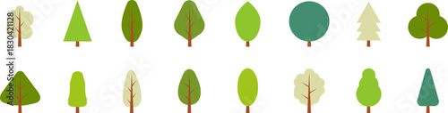 Tree icon. Flat trees set. Flat forest tree and bush nature plant isolated vector illustration, PNG or JPG