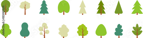 Tree icon. Flat trees set. Flat forest tree and bush nature plant isolated vector illustration, PNG or JPG