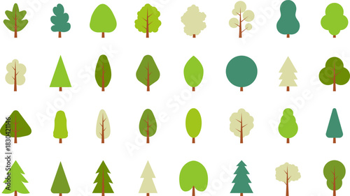 Tree icon. Flat trees set. Flat forest tree and bush nature plant isolated vector illustration, PNG or JPG