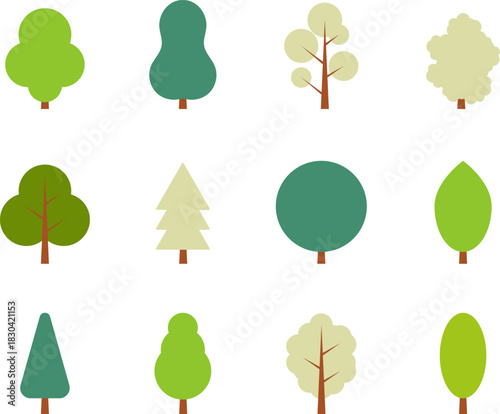 Tree icon. Flat trees set. Flat forest tree and bush nature plant isolated vector illustration, PNG or JPG