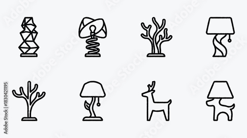 Unique furniture icons black outlines on white background assortment style