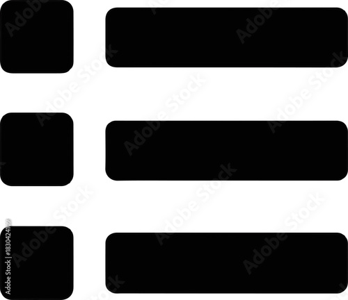 Three black square bullet points arranged vertically on the left, each followed by a long black rectangle to its right, suggesting a list or menu interface