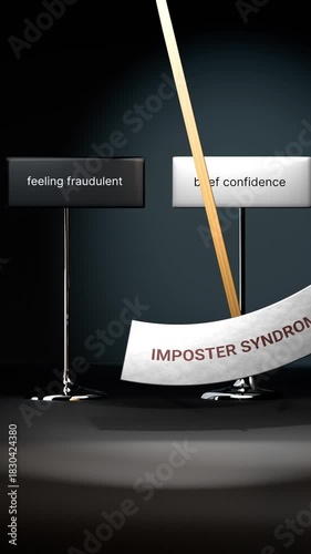 Imposter syndrome cycles between feeling fraudulent and brief confidence. Visualizing a repeated pattern of imposter syndrome that swings between extremities: feeling fraudulent and brief confidence.