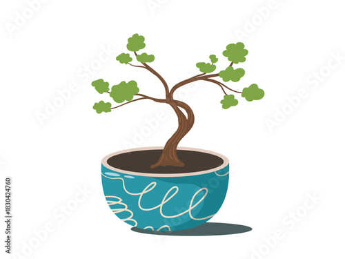 Plant in pot, houseplant green leaf decoration, oak bonsai