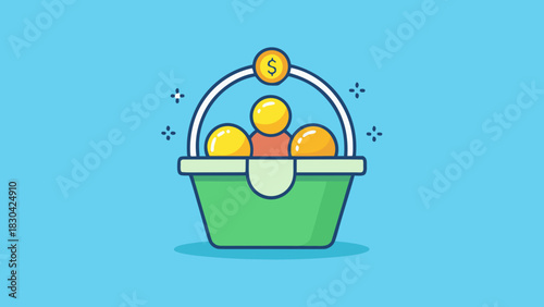 Illustration of Investors with Money in a Green Basket