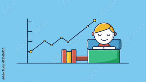 Cartoon person sleeping at desk with investment chart growing